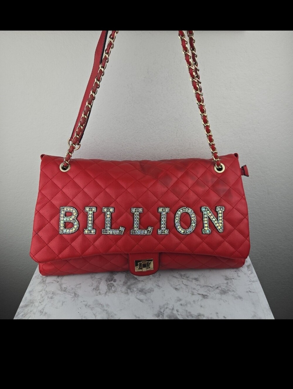 Billion Red Quilted Shoulder Bag with Chain Strap